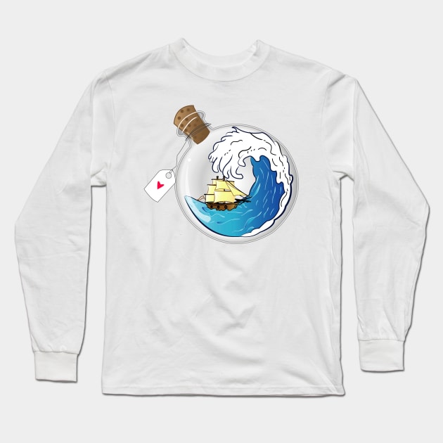 Sea and Ship Bottle Long Sleeve T-Shirt by manal